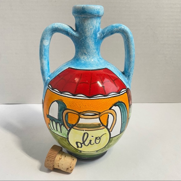 NINO PARRUCCA Hand Painted Ceramic Two Handle Oil Decanter Pitcher Made in Italy - Picture 3 of 13